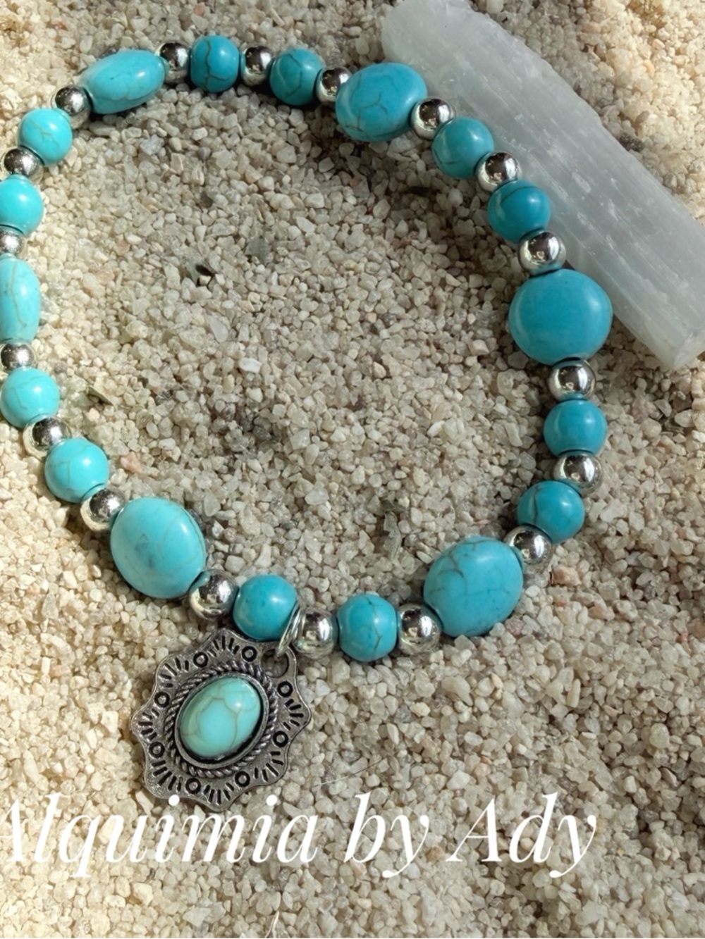 Turquoise Bead Stretch Bracelet with Silver Accent